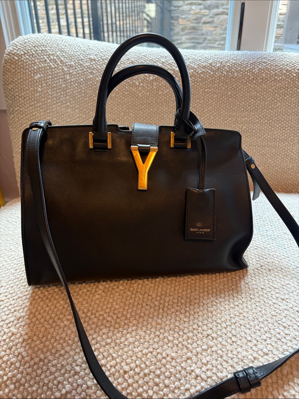 Saint Laurent Black Leather 'Y' Top-Handle Satchel
